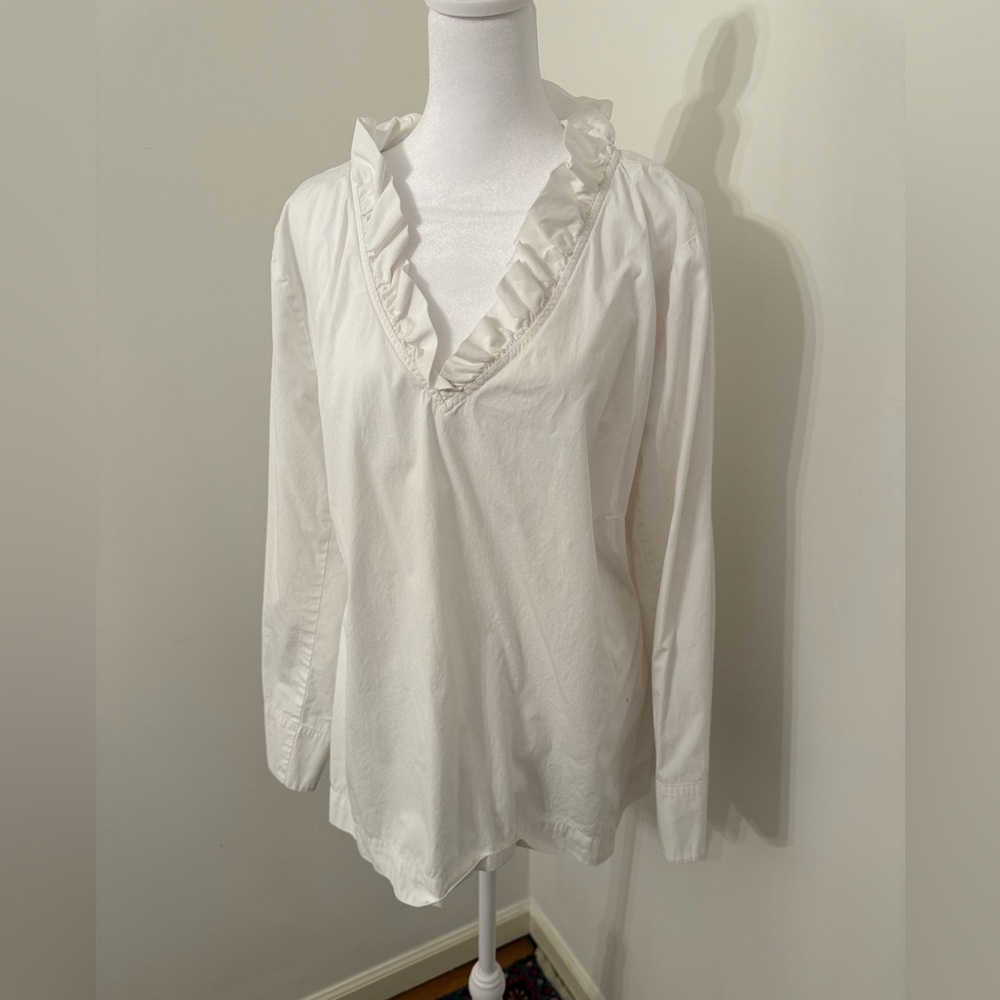 White cotton ruffle neck blouse Vinyard Vines 2X
